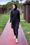 Likralı Siyah Tam Kapalı Tesettür Mayo M2478