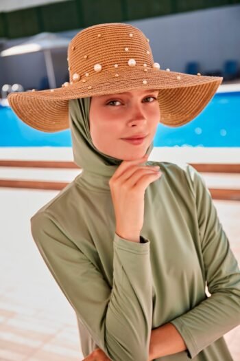 İncili Camel Geniş Hasır Şapka 1423210