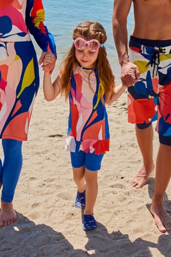 Taytlı Kolsuz Saks Kız Çocuk Mayo K2320