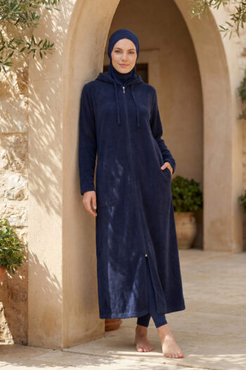 Lacivert Fermuarlı Havlu Pareo Giyilebilir Tasarım P2601-1