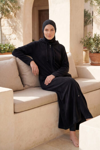 Siyah Fermuarlı Havlu Pareo Giyilebilir Tasarım P2601-2