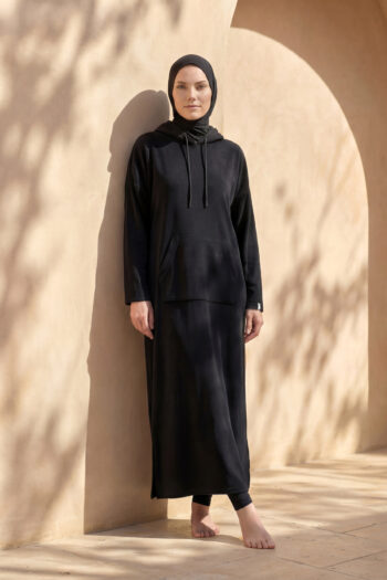 Siyah Kapşonlu Havlu Pareo Giyilebilir Tasarım P2602-1