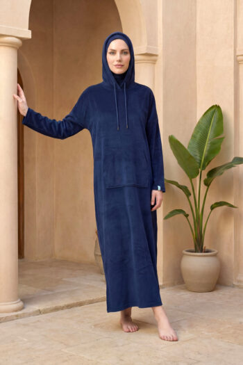 Lacivert Kapüşonlu Havlu Pareo Giyilebilir Tasarım P2602-2