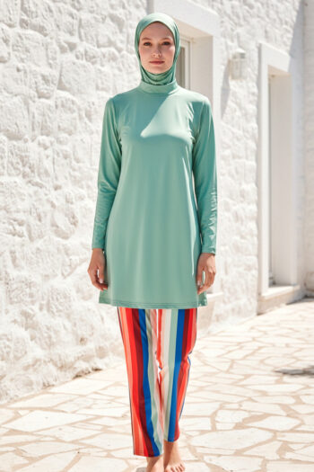 Tam Kapalı Tesettür Mayo 3’lü Set Yeşil  Likralı – M2227