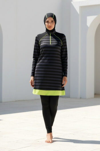 Tam Kapalı Tesettür Mayo Siyah Likralı 3 Parça Kadın Mayo M2232