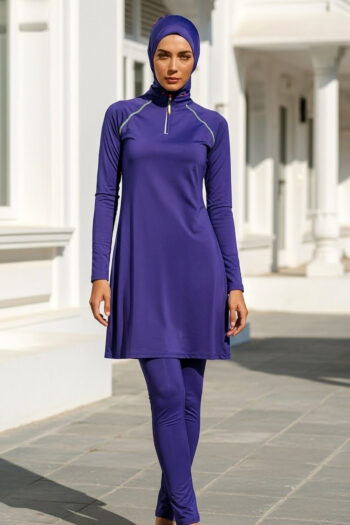 Tam Kapalı Tesettür Mayo Saks Likralı 3 Parça M2233