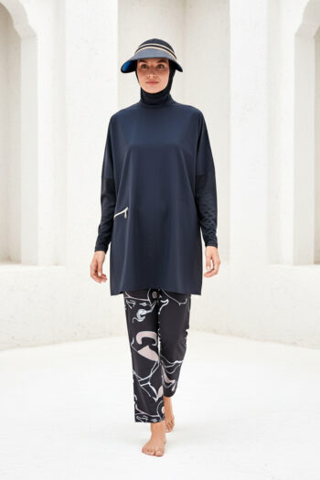 Tam Kapalı Tesettür Mayo Siyah Paraşüt Kumaşlı Kadın M2274